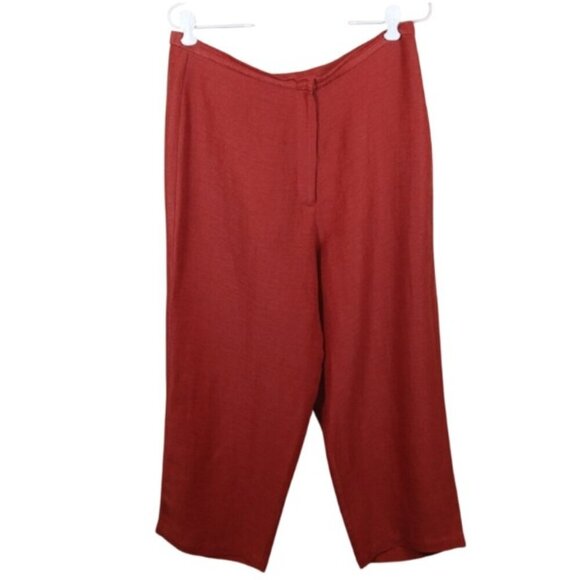 EILEEN FISHER Rust Orange Linen Blend Cropped Wide Leg Pants - Picture 1 of 9
